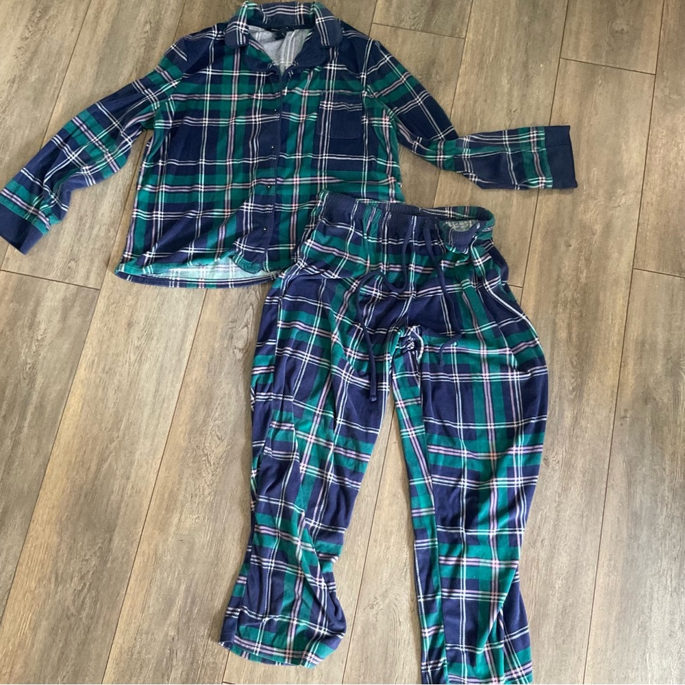 Nautica Women's Plaid Pajama Set - Blue and Green